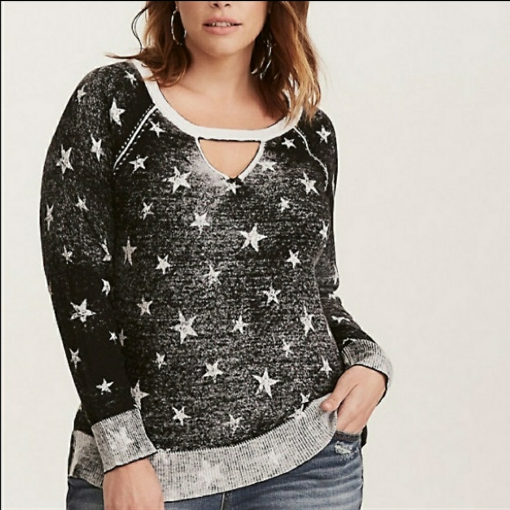 Torrid Black Star Print Raglan Cutout Sweater